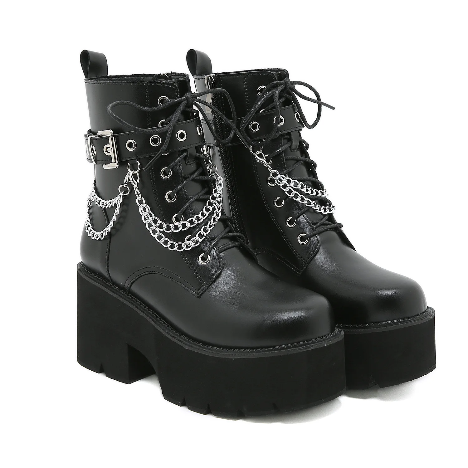 Frauen Plattform Schuhe Schwarz Gothic Schnalle Pu Leder Frau Creeper Punk Schuhe Weibliche Schwarz Knöchel Kurze Kampf Stiefel für Frauen