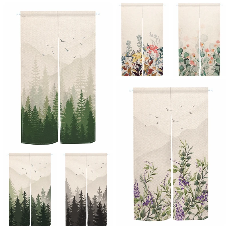 Noren Home Türvorhänge Wald Berg Leinen Türvorhang Wohnzimmer Eingangsbereich Trennwand Split Schlafzimmer Küche Halbvorhang Image