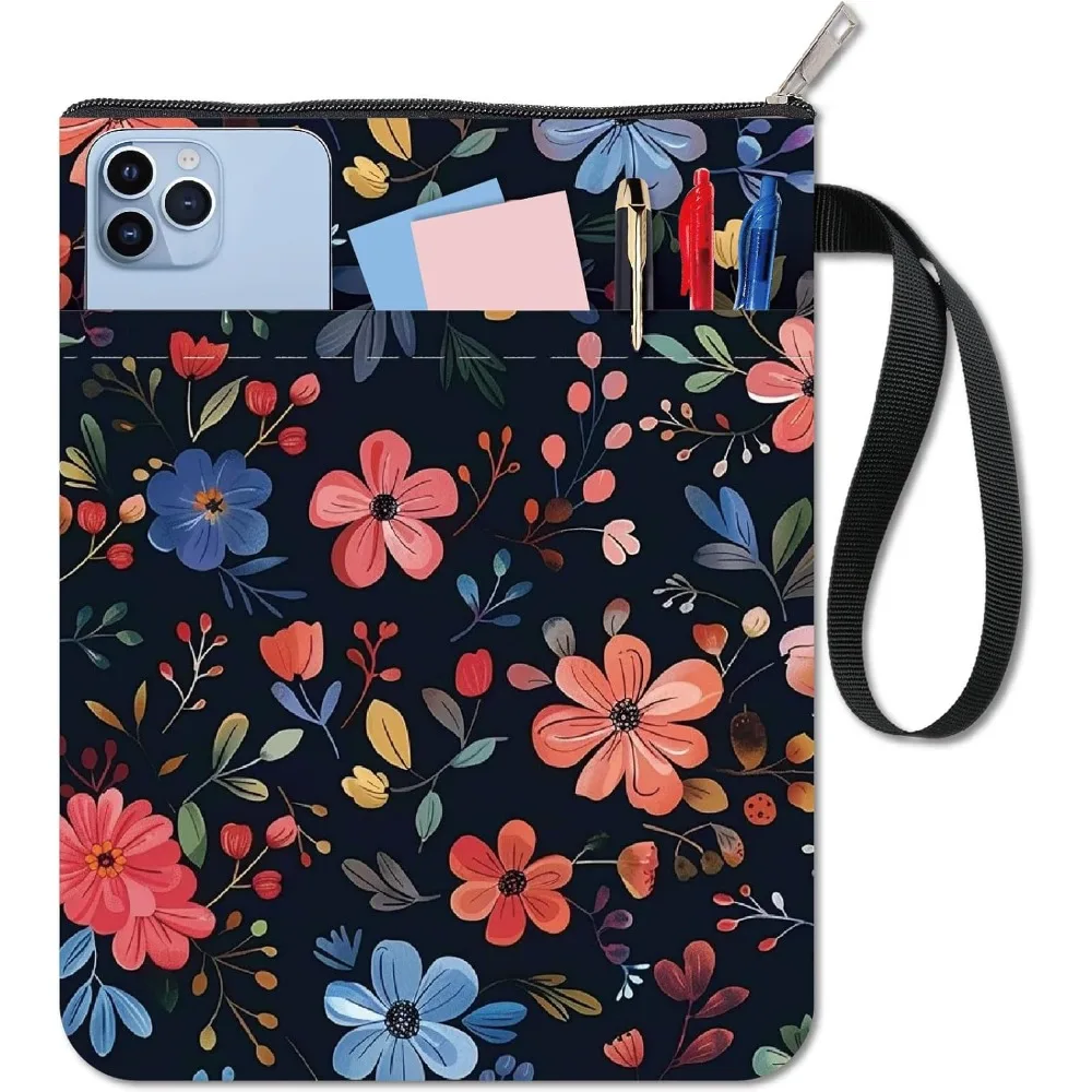 Black Book Protector for Paperbacks Flower Book Covers Plant Book Sleeve Washable Fabric Cloth Book Cover with Zipper and Extra