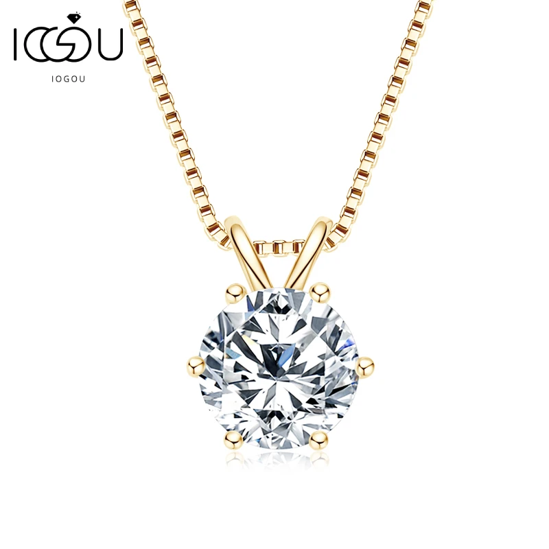 IOGOU 1 Karat D Farbe Moissanit Diamant Anhänger Halskette Echt 925 Sterling Silber Simulierte Verlobung Moissanit Halskette Geschenk Image