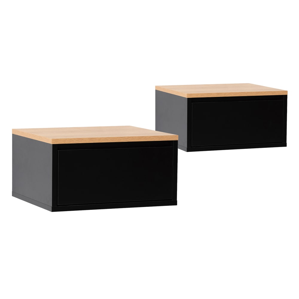 Ensemble 2 tables de chevet flottantes 1 tiroir couleur noir/chêne