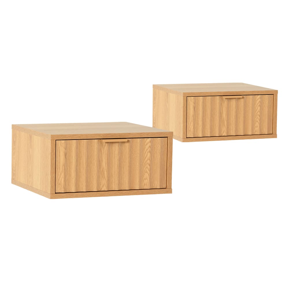 Ensemble 2 tables de chevet flottantes 1 tiroir effet chêne
