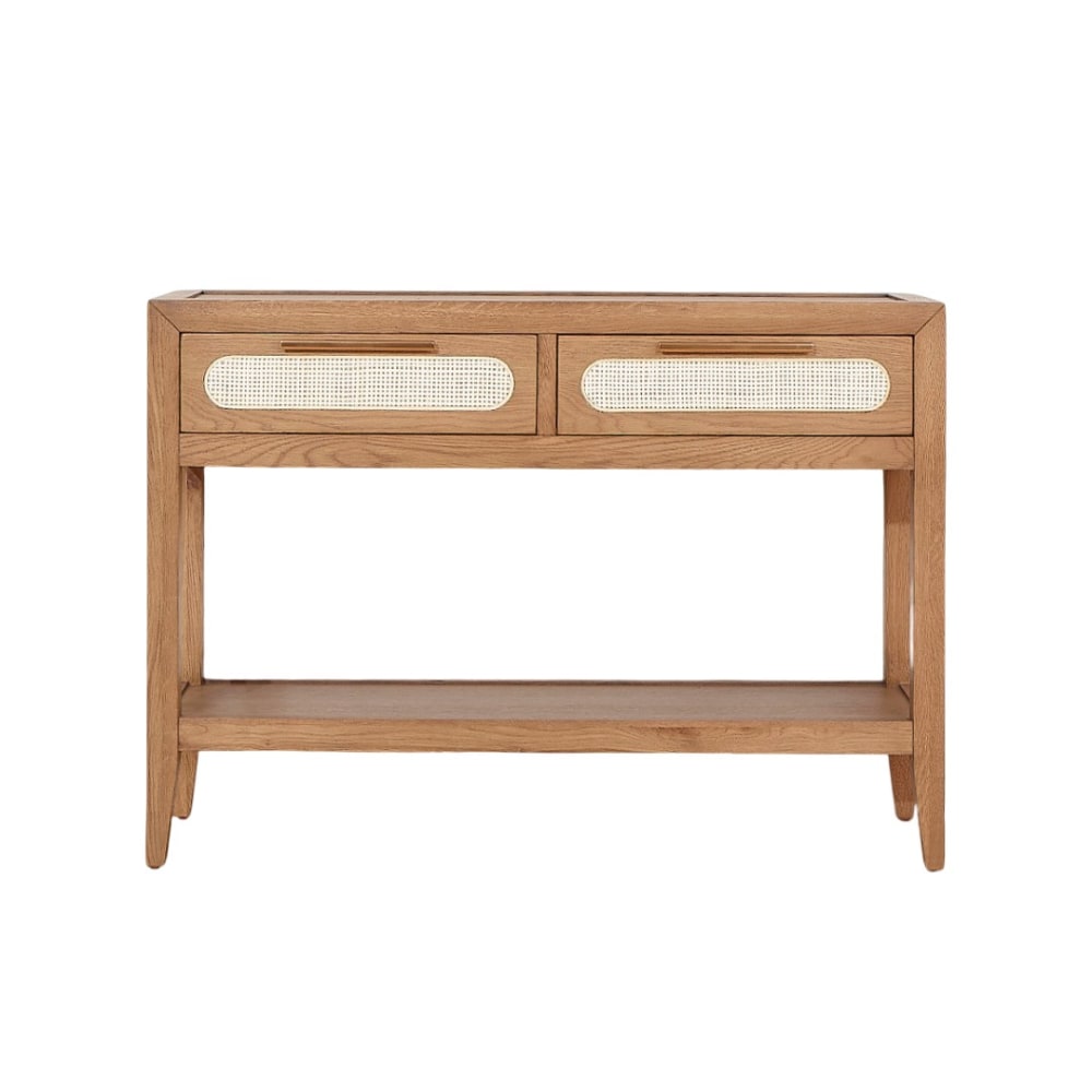 Console 2 tiroirs en rotin et chêne