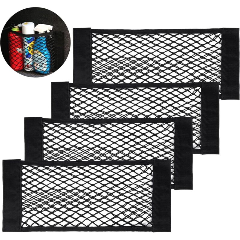 Rete Portaoggetti Per Bagagliaio Auto, [4 Pezzi 50x25 Cm] Borsa Portaoggetti Tascabile Per Bagagliaio Auto, Borsa Portaoggetti Per Auto Con Adesivo Magico Elastico Per Borsa Portabagagli Auto