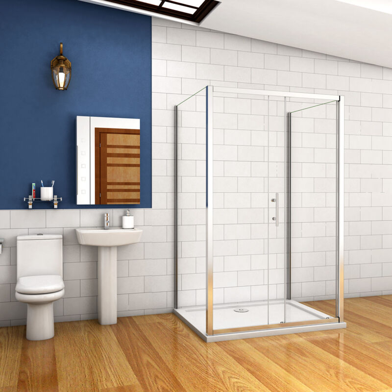 185 Cm Box Doccia A Tre Lati Porta Scorrevole Con Doppia Parete Fissa 170x80x80 Cm Vetro Temperato 5 Mm Trasparente Telaio Cromato Lucido