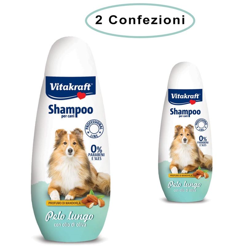 Vitakraft Shampoo Per Cani Specifico Per Pelo Lungo All'olio Di Oliva 2 Confezioni Da 250 Ml