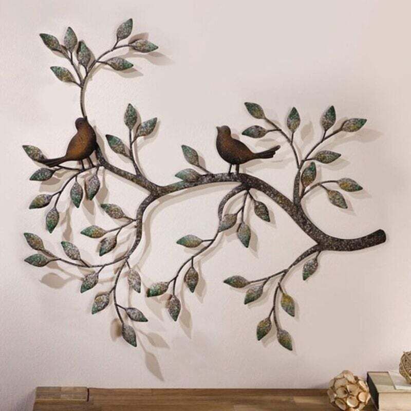 Decorazione Da Parete A Forma Di Uccello, Coppia Di Uccelli Innamorati Sui Rami, Scultura Da Appendere Alla Parete In Metallo, Decorazione Da Parete In Ferro Battuto Retrò, 22,8' X 18,8'