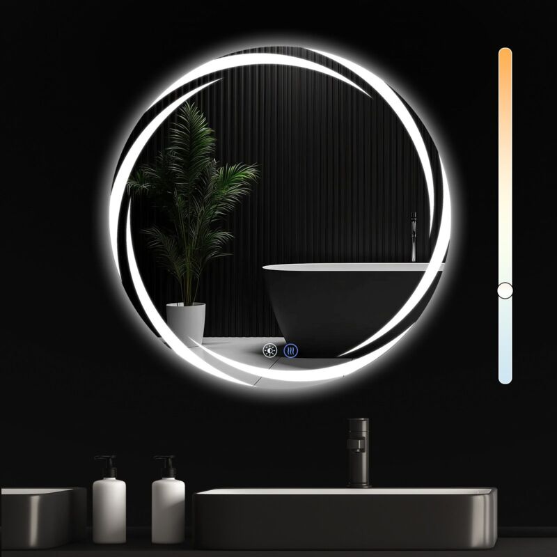 Specchio Da Bagno Rotondo Con Luce - Specchio Da Parete A Led Da 70 Cm Ip44 Specchio Da Bagno Rotondo Con Funzione Touch, Con Luce Dimmerabile - Funzione Interruttore E Antiappannamento - Gbly