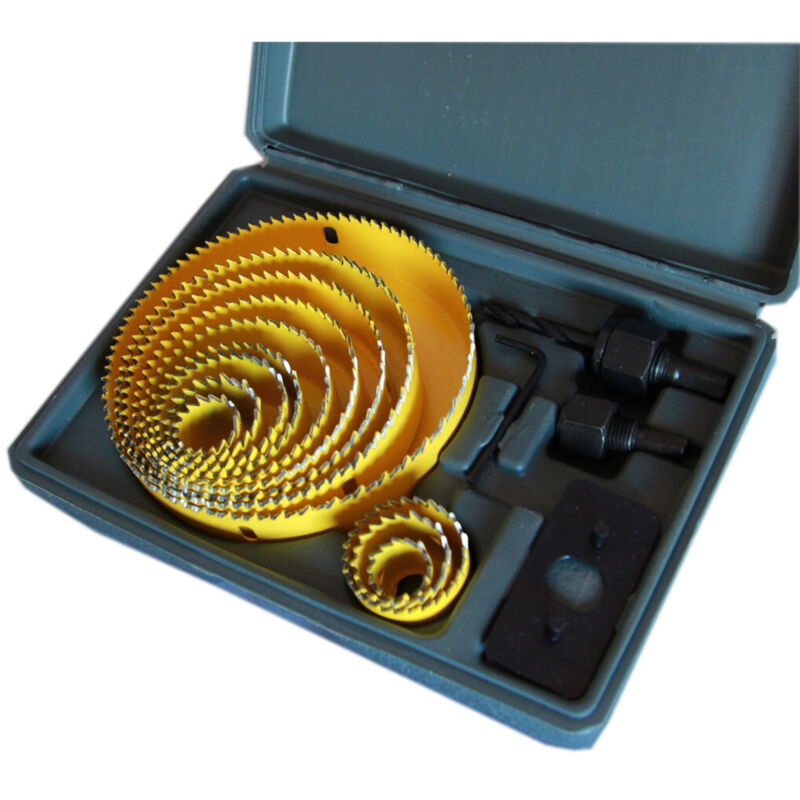 Trade Shop Traesio - Set 16 Pz Frese Legno Frese A Tazza Per Trapano Supporto 2 Attacchi 12 Frese -