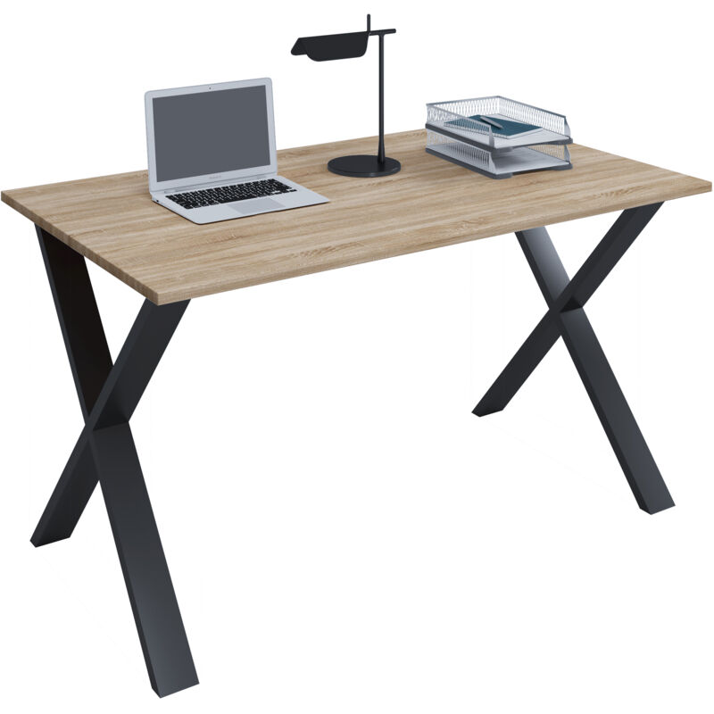 Scrivania In Legno Vcm A. 76 X L. 140 X P. 80 Cm Tavolino Per Computer Piedi In Metallo Di Alta Qualità Tavolo Da Lavoro Mobili Per Ufficio - Lona X (nero / Sonoma Rovere)