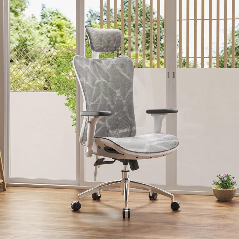 Sihoo Sedia Ufficio Ergonomica, Sedia Da Scrivania In Rete Con Supporto Lombare Regolabile, Braccioli 3d, Sedia Computer Alta E Traspirante (grigio Chiaro)