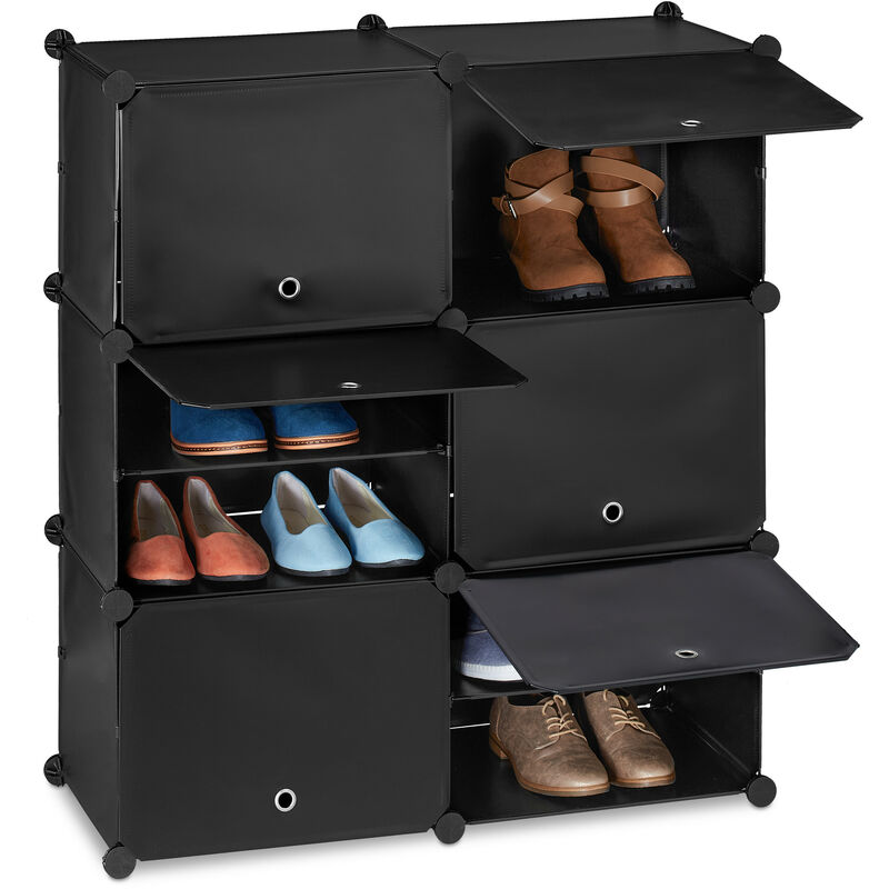 Scarpiera In Plastica, 12 Scomparti Chiusi Con Ante, Scaffale Porta Scarpe, Hxlxp: 95 X 85 X 31,5 Cm, Nero - Relaxdays