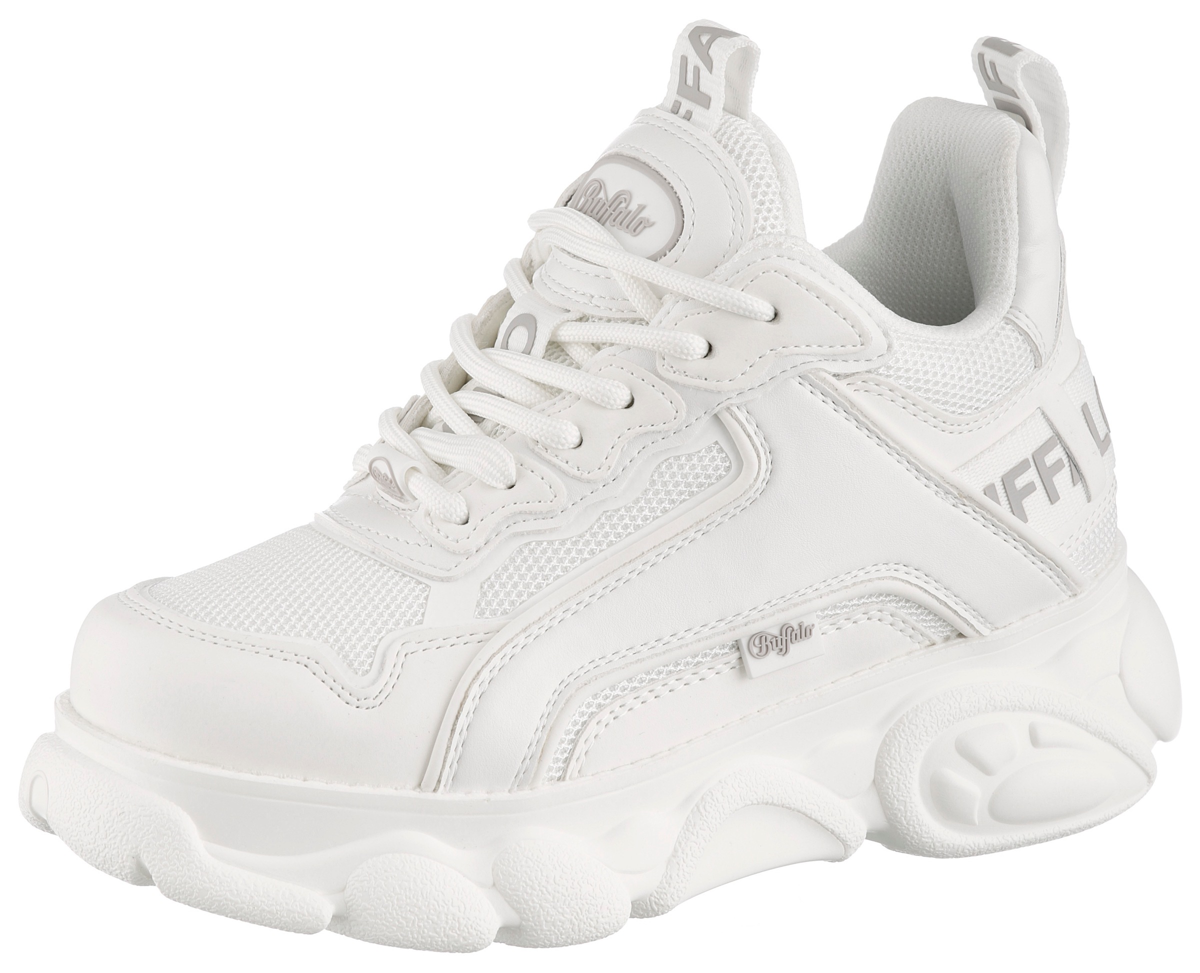 Plateausneaker BUFFALO "CLD CHAI", Damen, Gr. 40, weiß, Lederimitat, Textil, unifarben, Schuhe Plateausneaker, High Top Sneaker, Schnürboots, Stiefelette mit Memory Foam