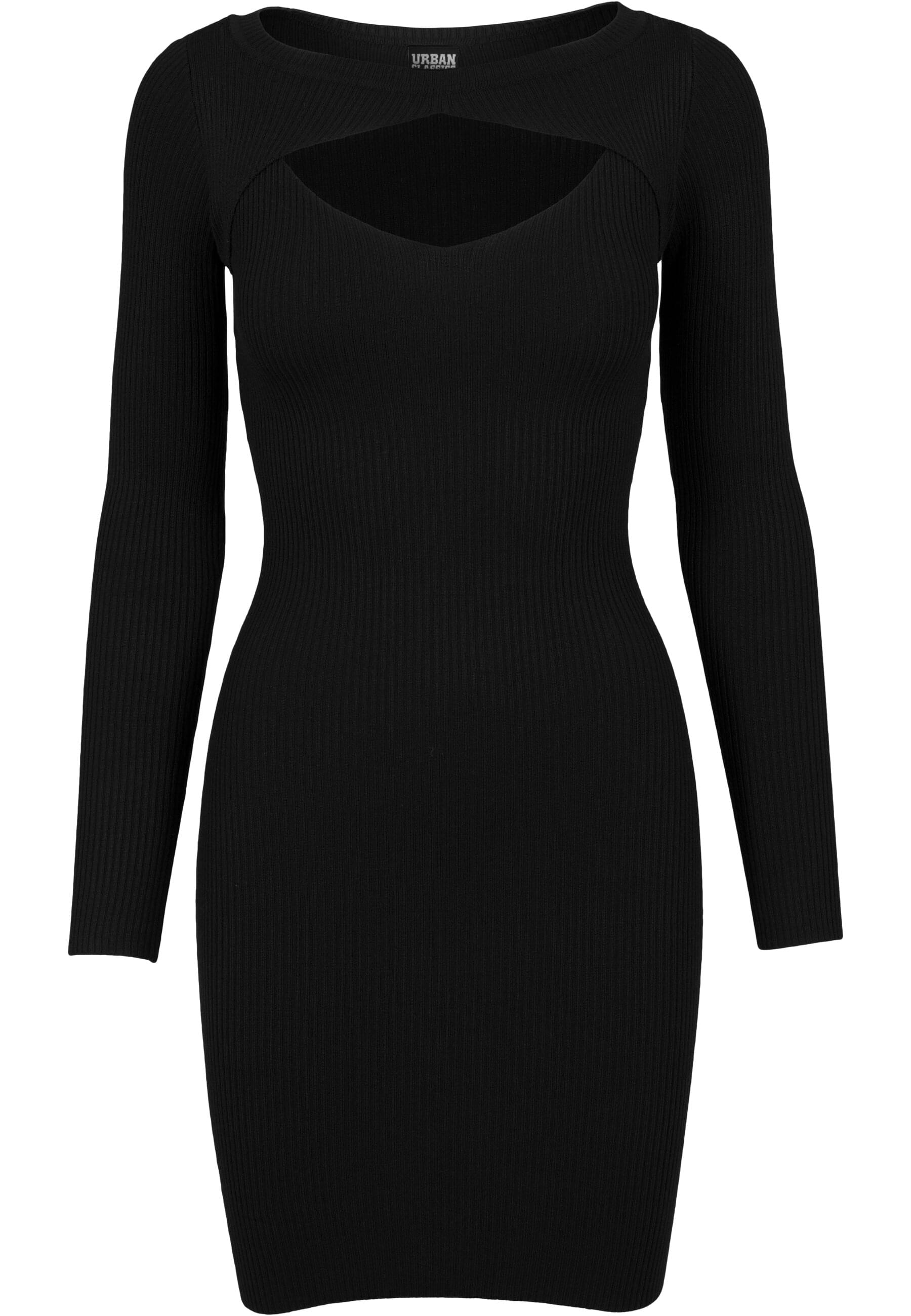 Shirtkleid URBAN CLASSICS "Urban Classics Damen Ladies Cut Out Dress", Damen, Gr. XL, US-Größen, schwarz, 35% Viskose, 35% Polyacryl, 30% Polyamid, unifarben, slim fit, U-Boot-Ausschnitt, Kleider Shirtkleid