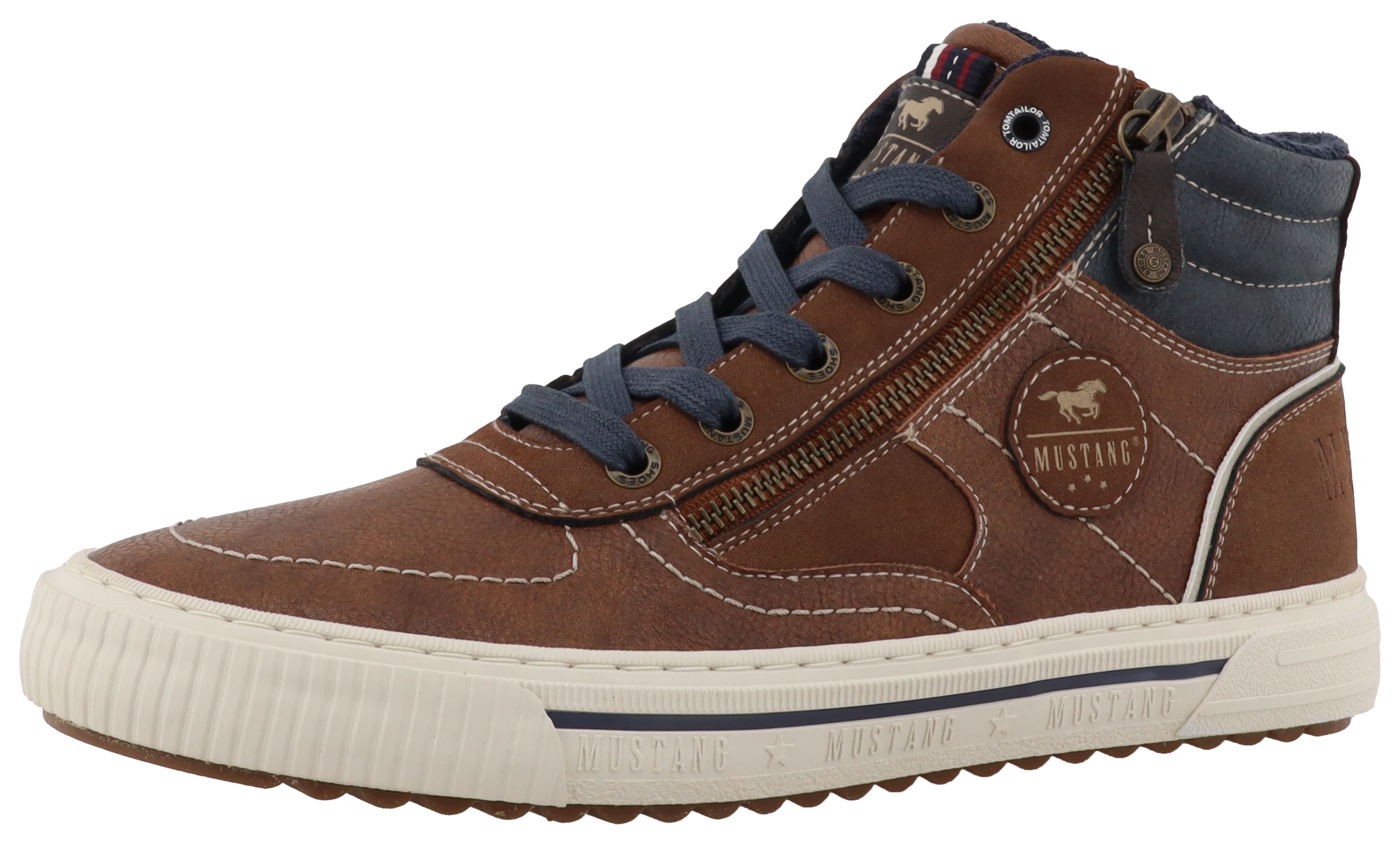 Sneaker MUSTANG SHOES "Masha", Damen, Gr. 40, braun, Lederimitat, Basic, Schuhe Sneaker, High Top Sneaker, Schnürboots mit Reißverschluss