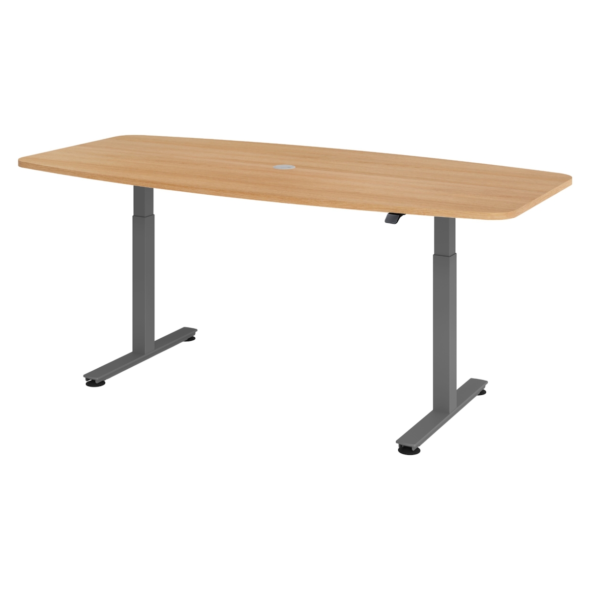 bümö elektrisch höhenverstellbarer Konferenztisch in Eiche 220x103 cm, Gestell: Graphit - Besprechungstisch rund-oval, großer elektrischer Meeting Image