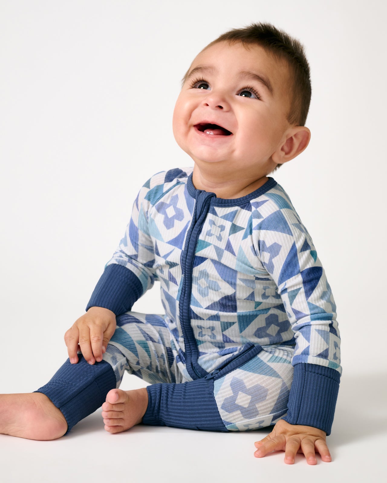 Patchwork Indigo Ribbed Zippy - 3-6 months