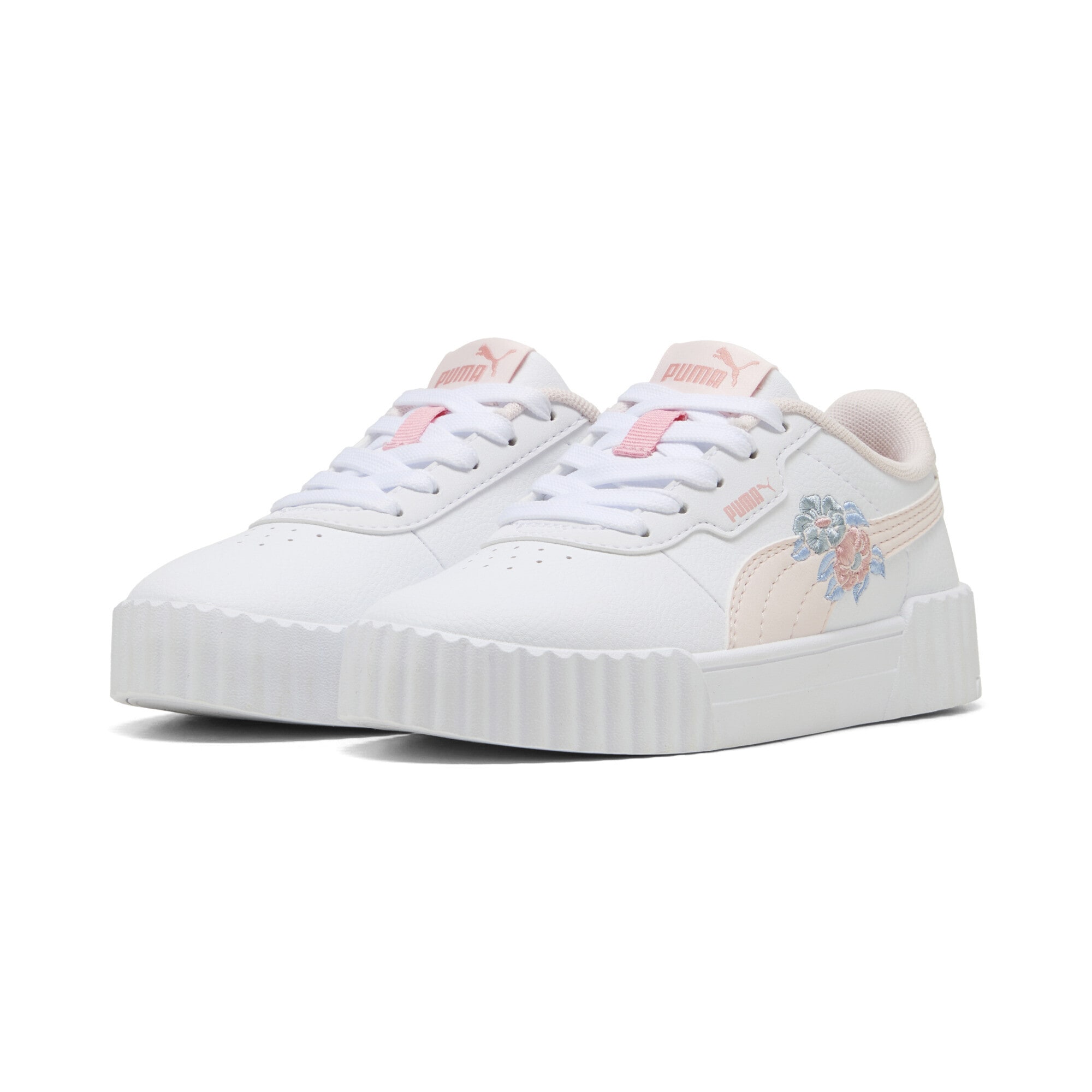 Sneaker PUMA "Carina 3.0 Floral Sneakers Mädchen", Damen, Gr. 30, weiß jasmine flower seafoam pink blau, Obermaterial: Synthetik, Textil; Futter: Textil; Innensohle: Textil; Laufsohle: Gummi, Schuhe Sneaker