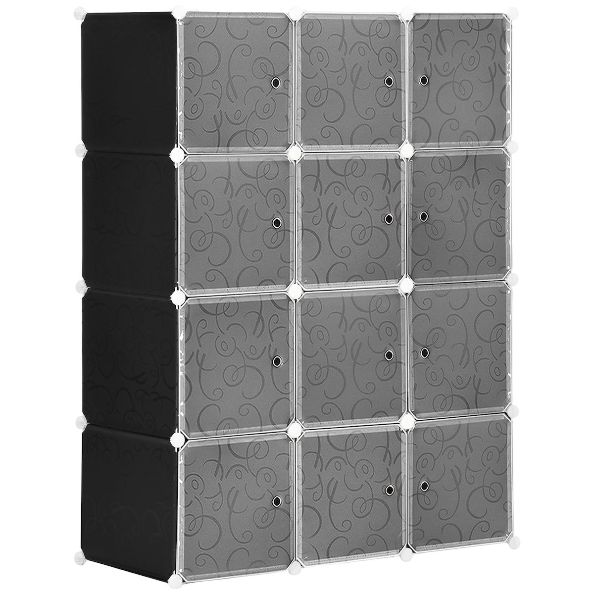 OKWISH Kleiderschrank Steckregal 111x47x145 modular mit Kleiderstangen und Würfelfächern aus Kunststoff Metallrahmen Schwarz Image