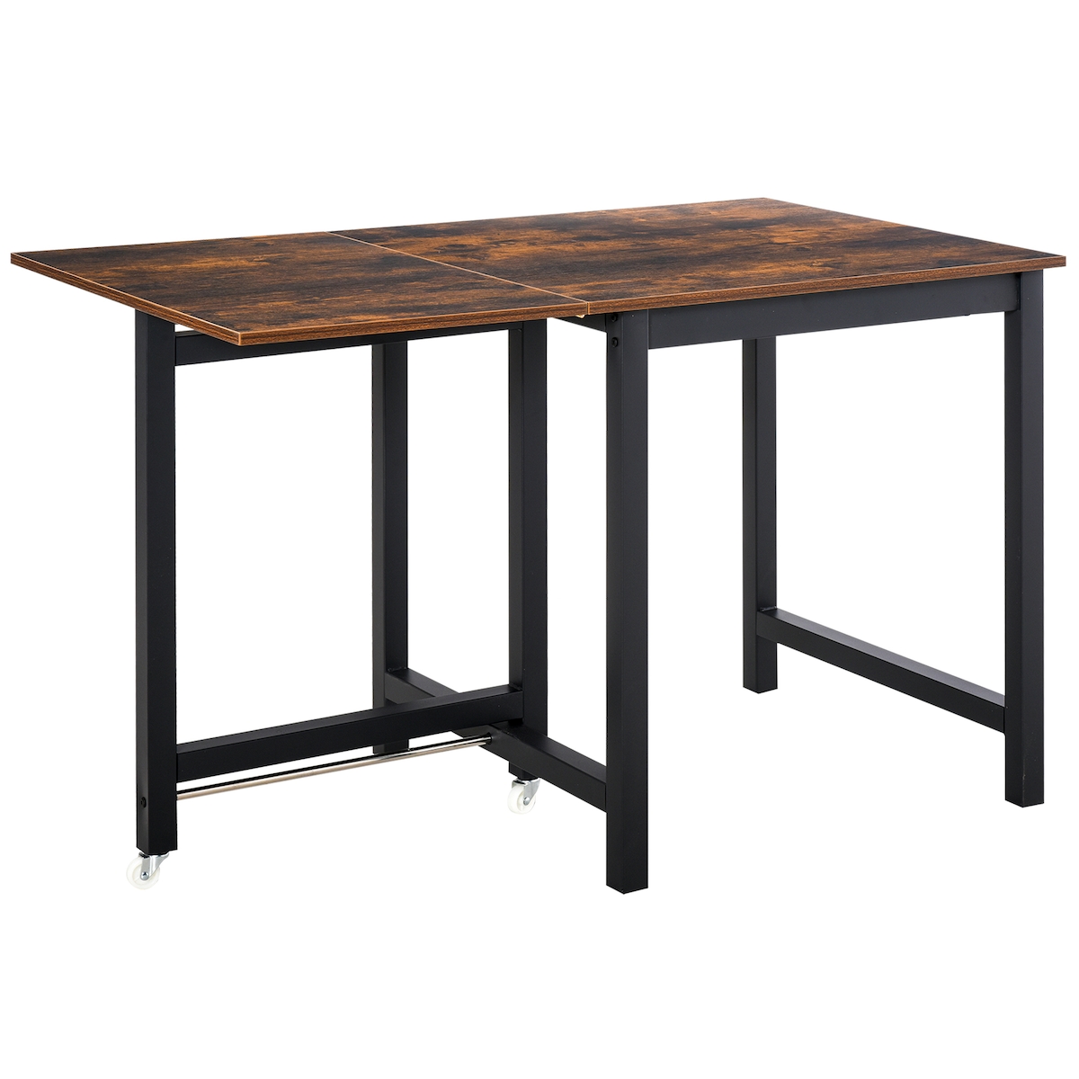 MODFU Klapptisch Esstisch ausziehbar mit Rollen 118x70x77 cm Braun Industriestil, Metallrahmen, kompakt klappbar, leicht zu reinigen Image