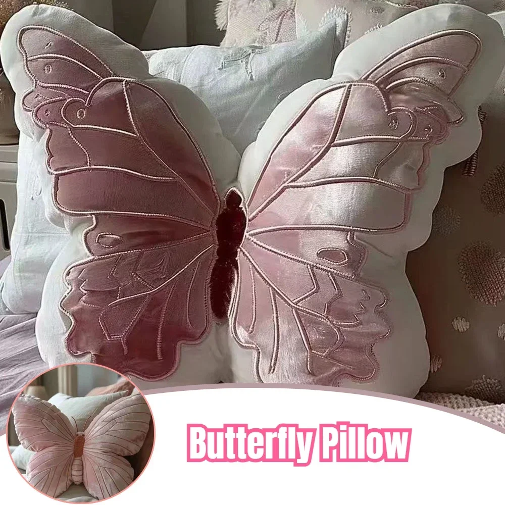 Cute Original Chair Cushion Simple Style Butterfly Shape Pillow Soft Pink Butterfly Pillow Home Decorations Bedside 40x32cm