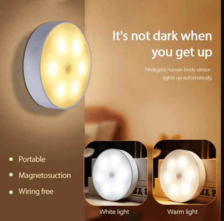 USB Motion Sensor Night Light Rechargeable Wireless PIR LED Lamp no Switch warm