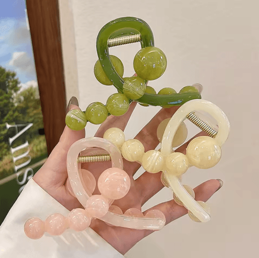 Womens Hair Claw Clip With Round Beads Korean Style High Ponytail Clamp Barrette 5