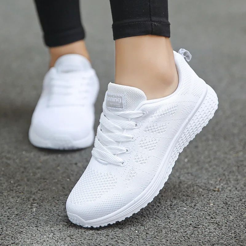 Women Breathable Mesh Walking Sneakers Lightweight Casual Flat Shoes black 39 (8.5)