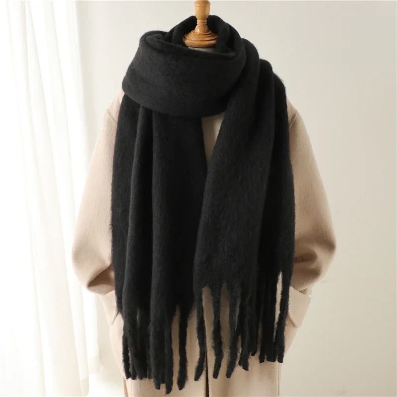 Luxury Winter Cashmere Feel Scarf Extra Long Solid Pashmina Wrap & Thick Tassel Shawl purple