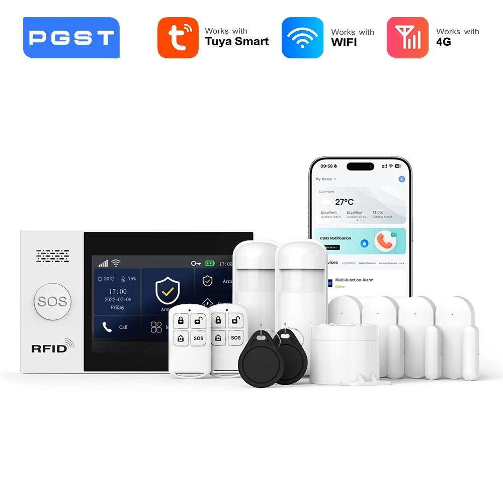 PGST PG 107 4G Wireless Home Security System WiFi Smart Alarm With Touch Screen Control e au Plug