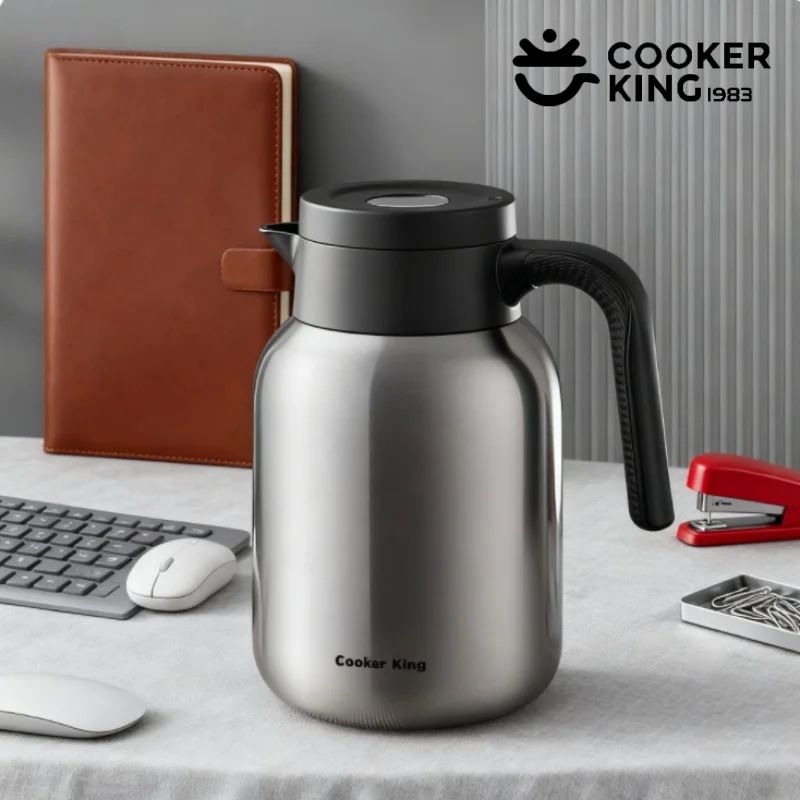 COOKER KING Stainless Steel Insulated Kettle 1.52.0L Large Capacity Thermos Teapot 2.0l Black
