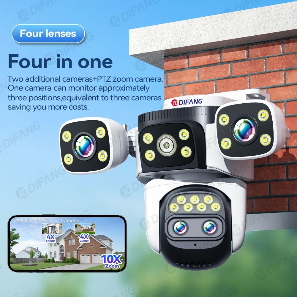 10K UHD WiFi6 Three Screen Outdoor Security Camera 10k Cam 32g
