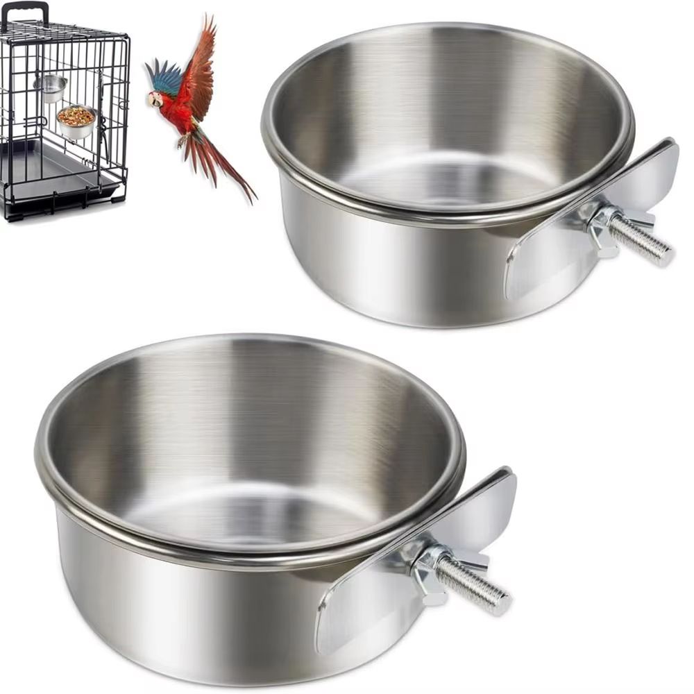Stainless Steel Hanging Pet Bowls 2 Pack Cage Feeder For Dogs & Cats two screw 7.09x2.56in