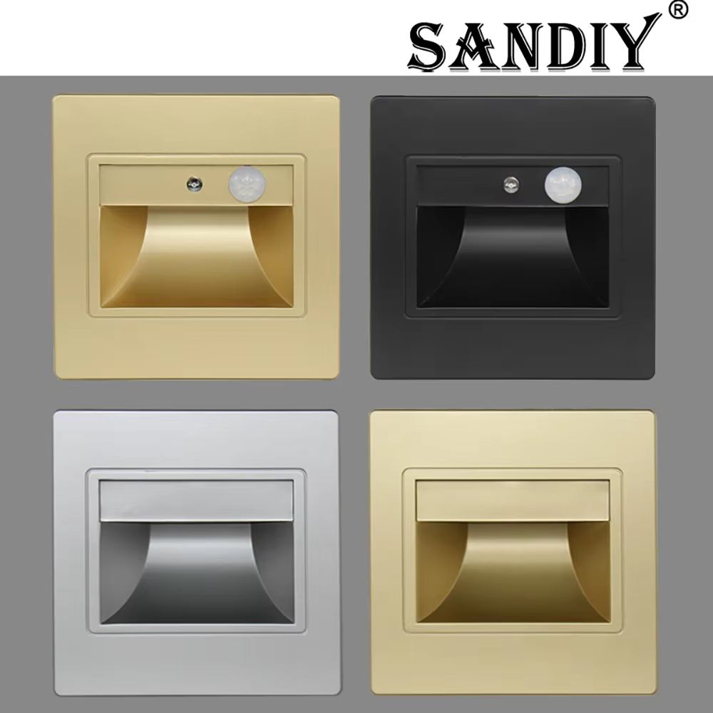 Smart Motion Sensor Recessed Stair & Wall Light With Voice Activation motion Sensor Champ Gold+box 3w warm White (2700 3500k)