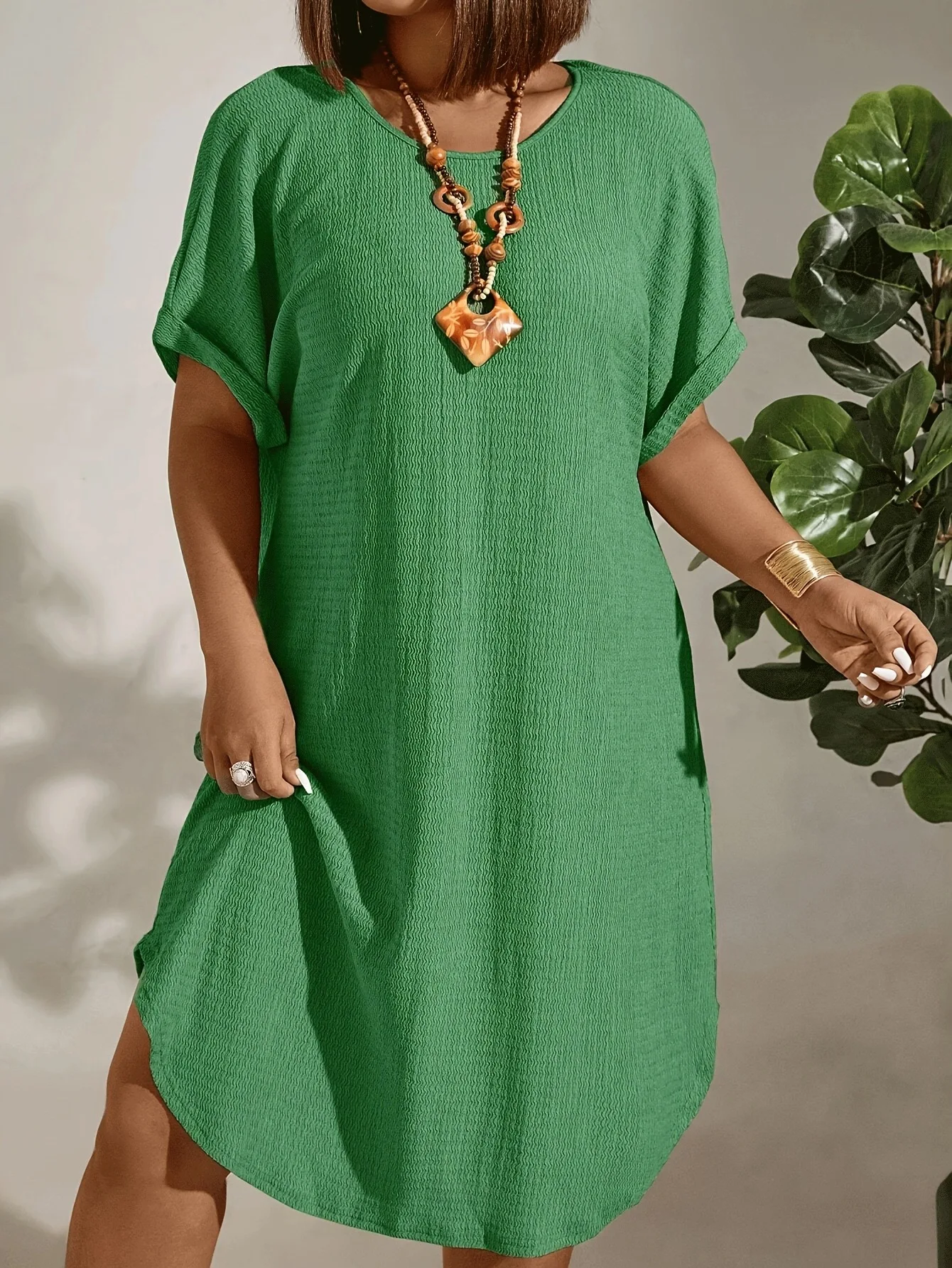 Solid Color Large Size Dress For Women, Summer New Short Sleeved Casual Everyday Wear beige 2xl