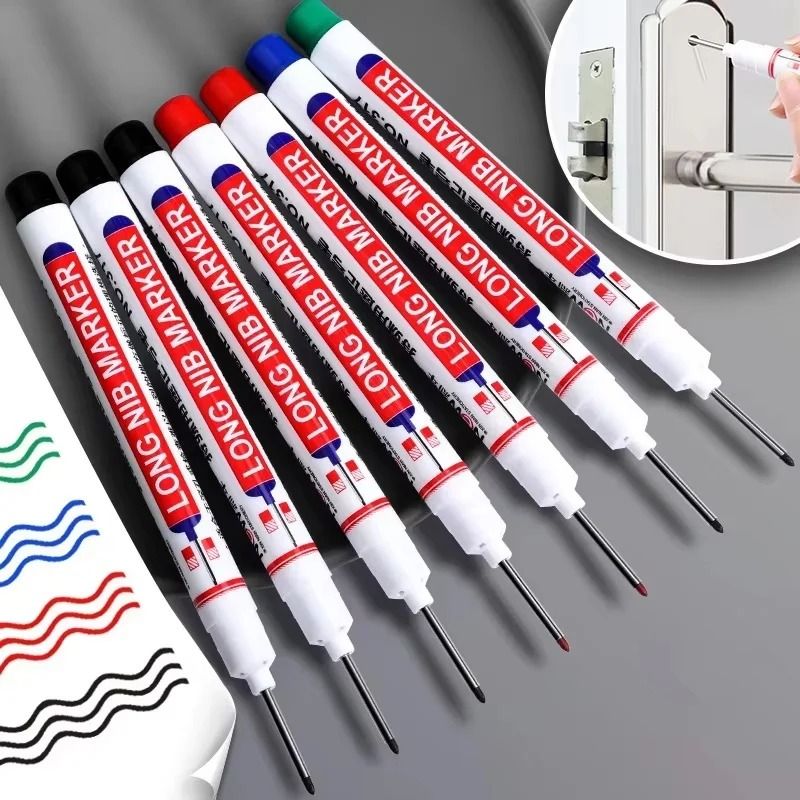 Multi Purpose 20mm Long Head Deep Hole Marker Professional Waterproof Pen For Woodworking & Metalworking blue 4 Pcs