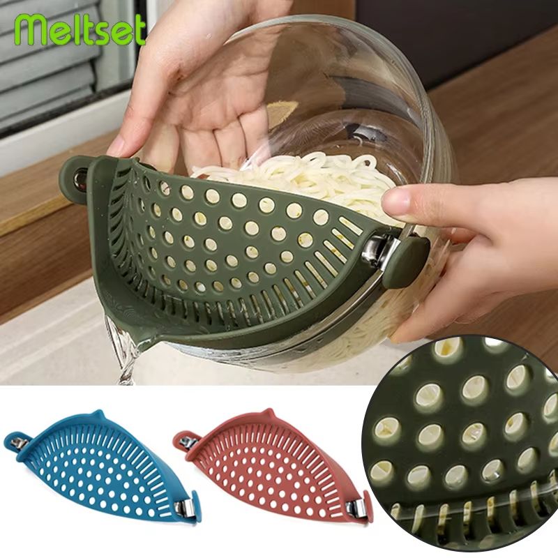 Silicone Pot Side Drainer Vegetable And Noodle Pour Over Strainer Kitchen Gadget blue