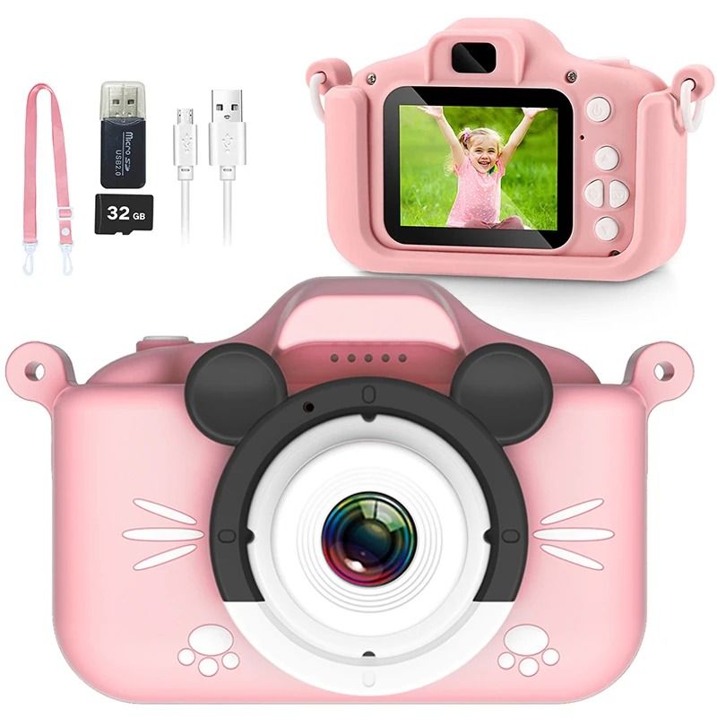 Kids Camera HD Digital Video Toddler Camera With Silicone Cover & 32GB SD Card a Blue 32g Tf Card