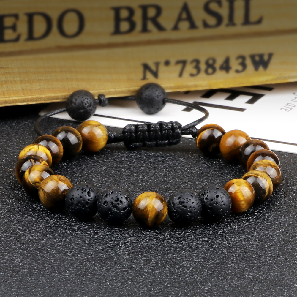 Beads Bracelet With Tiger Eye Adjustable Braided Rope Bangles Healing Jewelry For Men Couples Women h