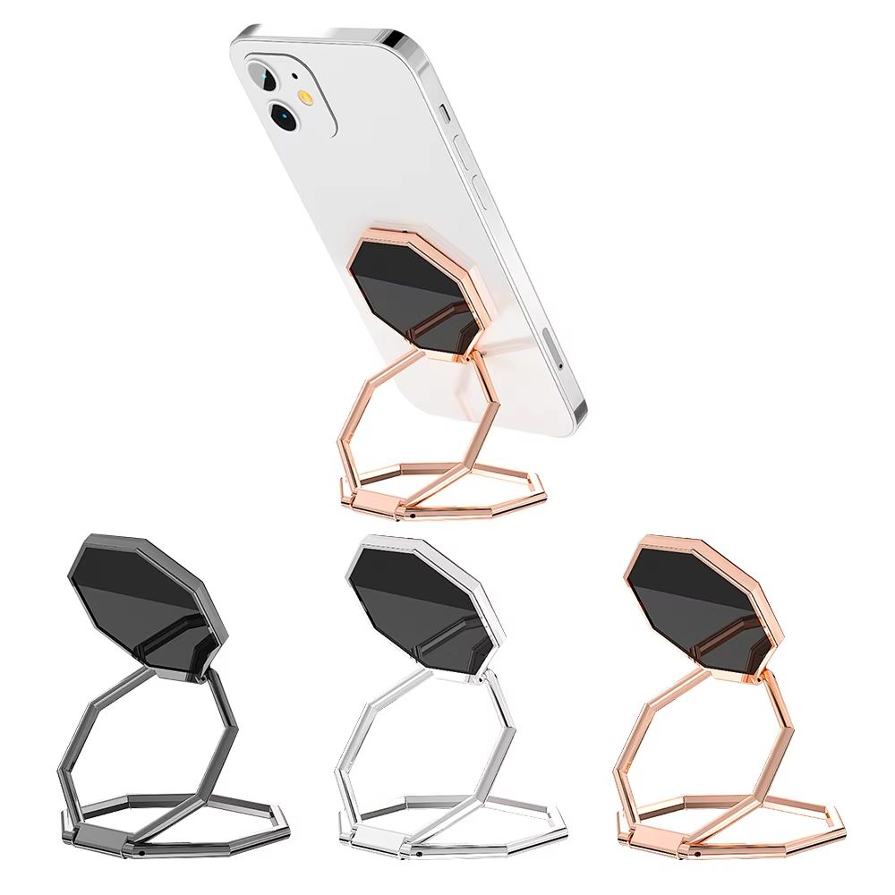 360 Rotating Foldable Phone Stand With Ultra Thin Metal Ring Holder And Multi Angle Kickstand round Silver