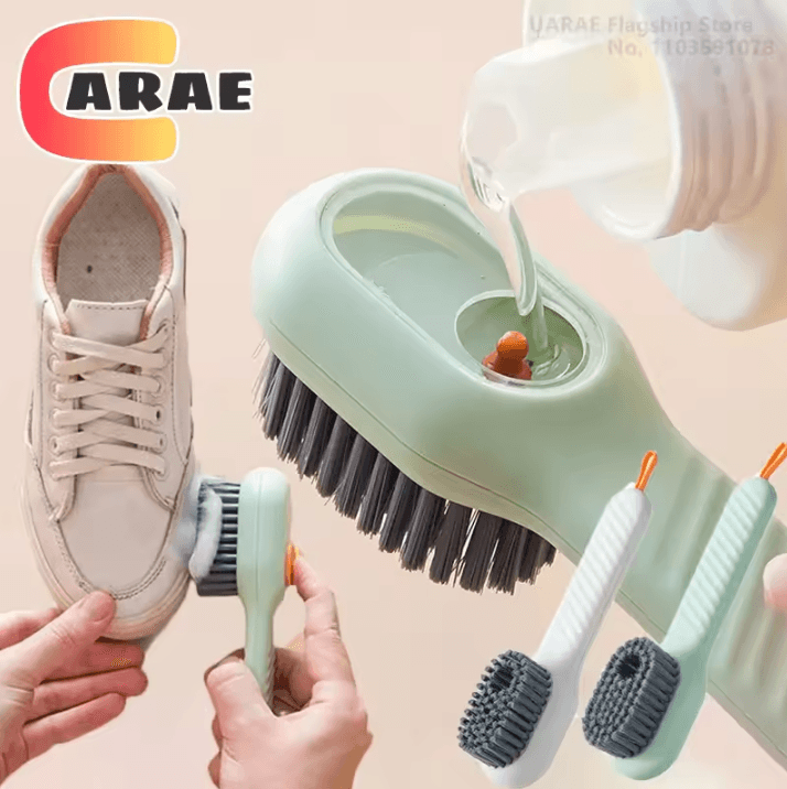 Multifunction Liquid Shoe Cleaning Brush Shoe Cleaner With Soap Dispenser & Soft Bristle Shoe Brush white Green 2 Pieces