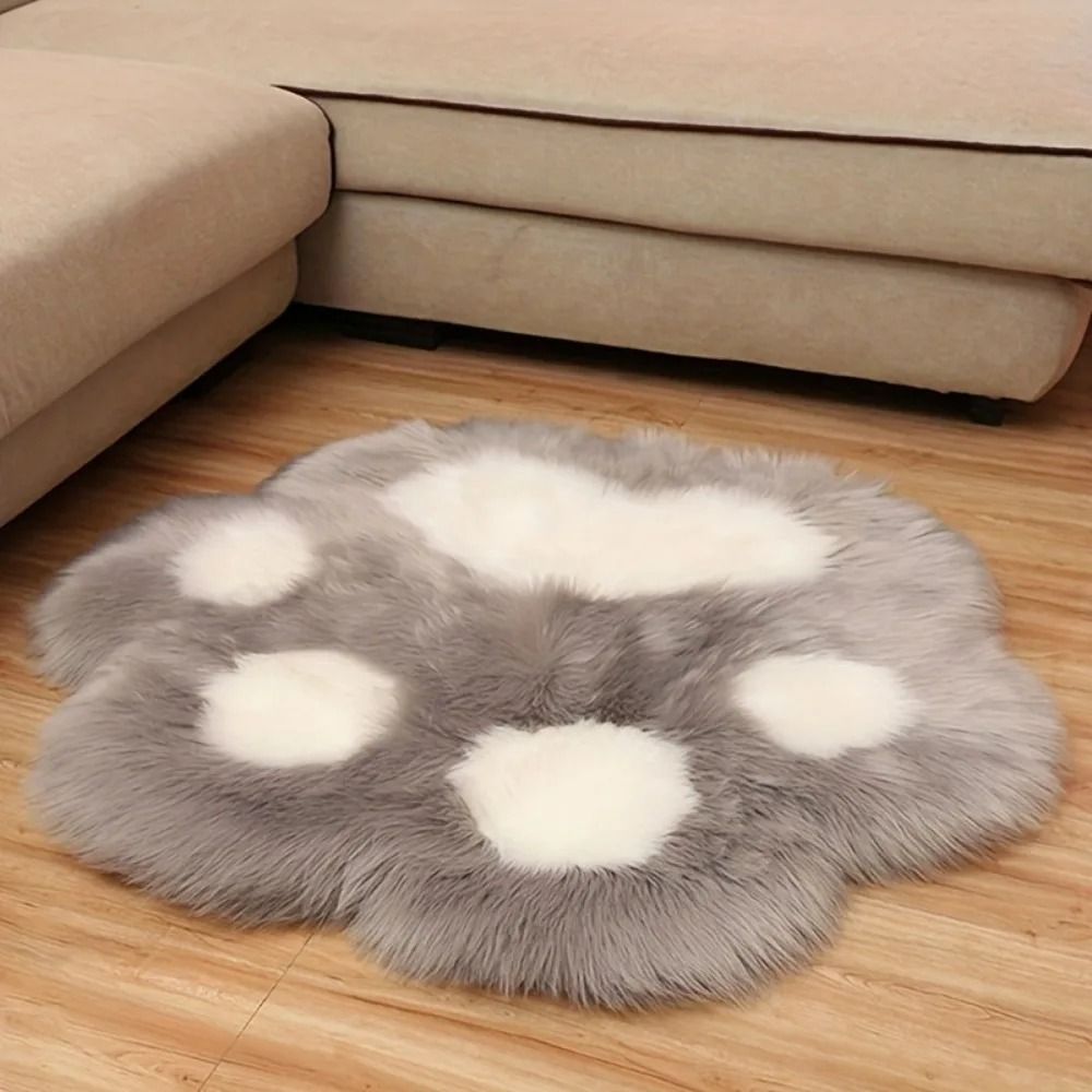 Cute Cat Paw Plush Carpet Soft Decorative Floor Mat yellow White