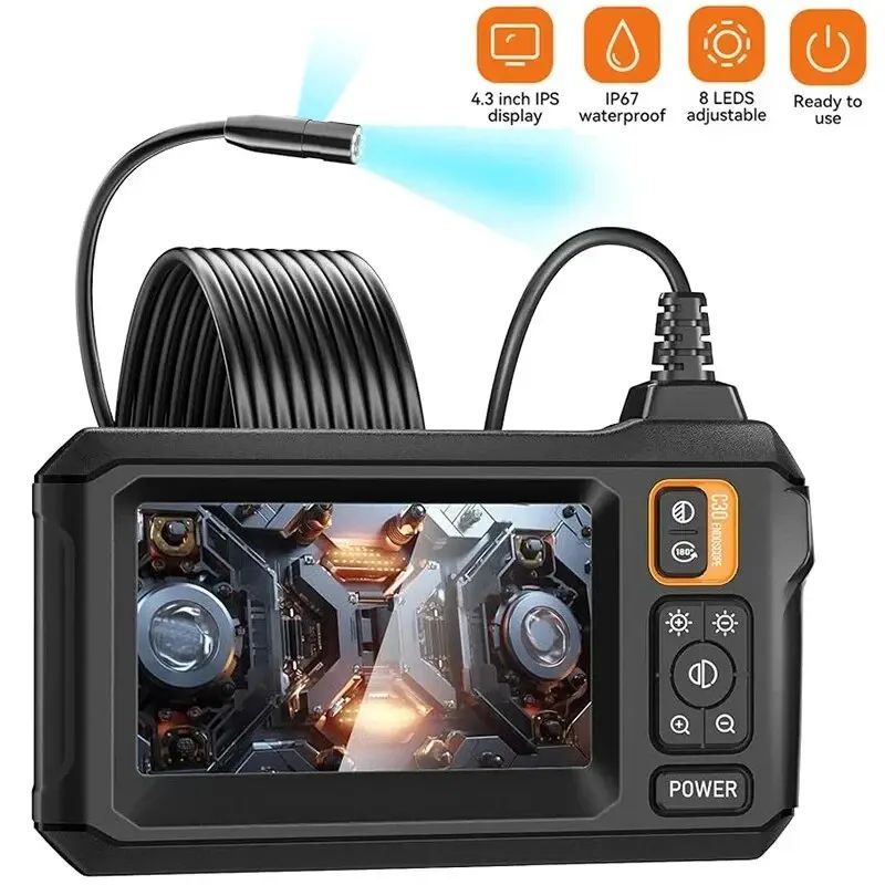 InspectPro HD Endoscope Camera 1080P Pipe Inspection Camera With 4.3" IPS Screen 8mm Dual Lens 30m (98.4 Ft)