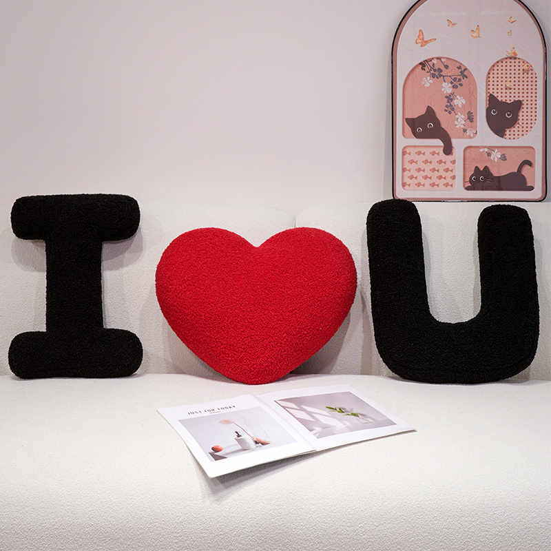 I Love U Soft Seat Cushion, Black English Letters Plush Pillow For Back Support, Sofa Chair Plushie Decoration b