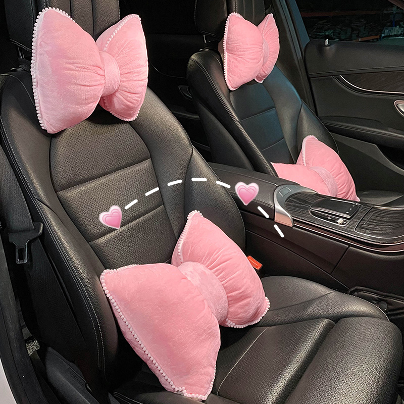 Soft Plush Car Headrest, Comfortable Lumbar Support Cartoon Bowknot Pillow For Car Interior And Winter Decoration c