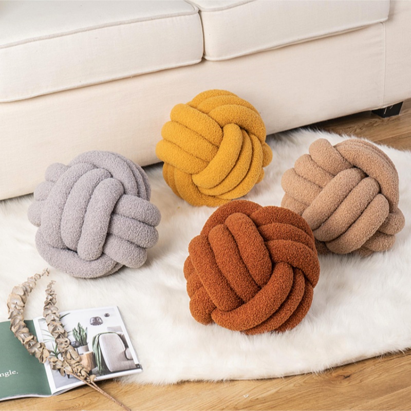 Nordic Aesthetic Knot Globe Plush Cushion Decorative Throw Pillow Soft Sleeping Back Cushion Sofa Stuffed Ball Decor beige 22cm