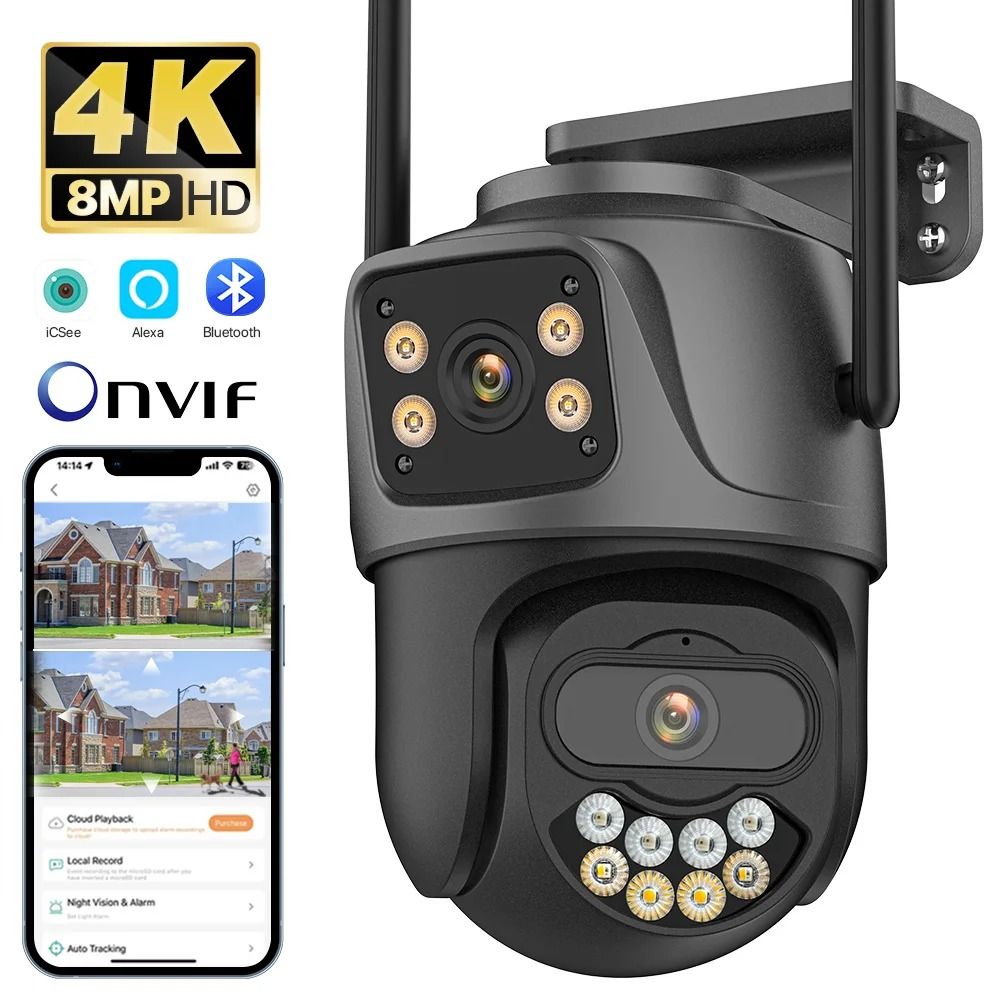 Dual Lens 4K 8MP External WiFi PTZ Camera Advanced Outdoor Surveillance 4 Mp No Card au