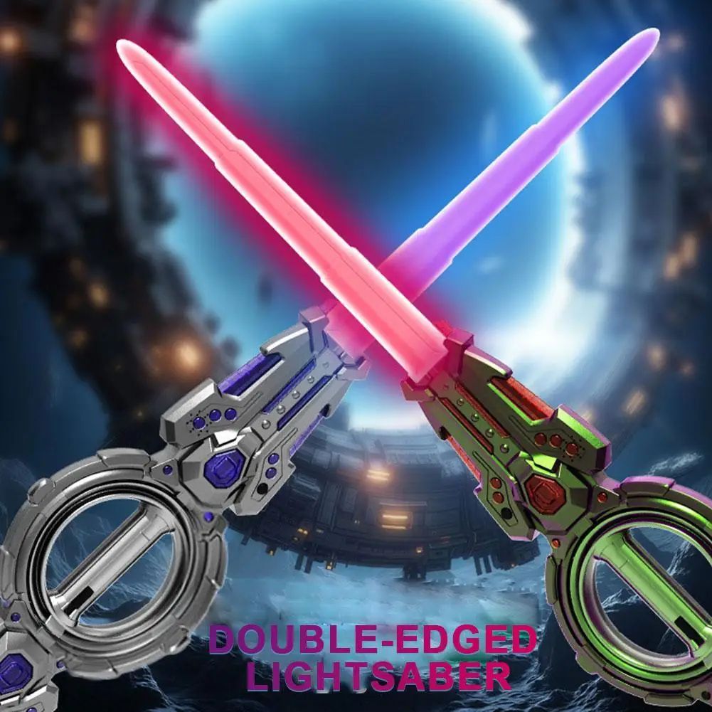 Retractable Double Blade LED Light Sword With Sound And Color Modes gray