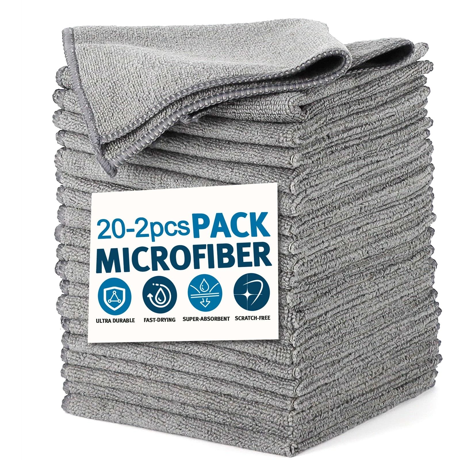 Microfiber Cleaning Cloth Absorbent Towel Set For Home And Car Cleaning 30x30 | Gray 4 Pcs