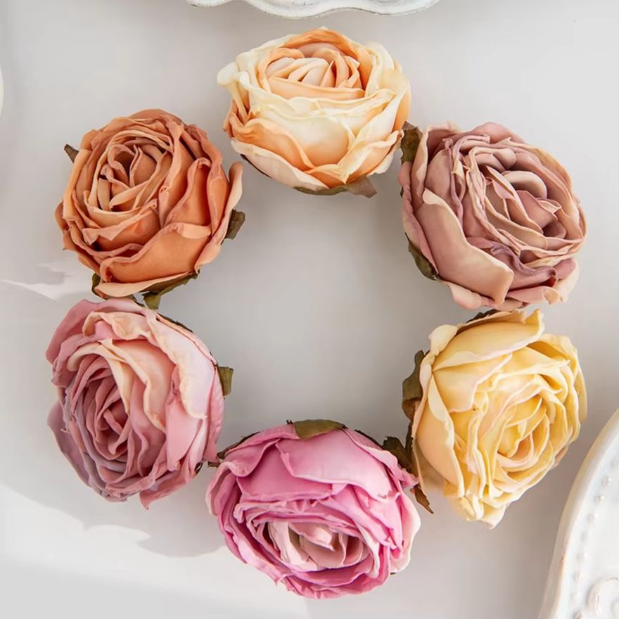Artificial Flower Burned Edge Rose Wedding Bouquet, Bridal Decor For Home, Outdoor Garden Festival, DIY Scrapbook Wreath color6 10pcs